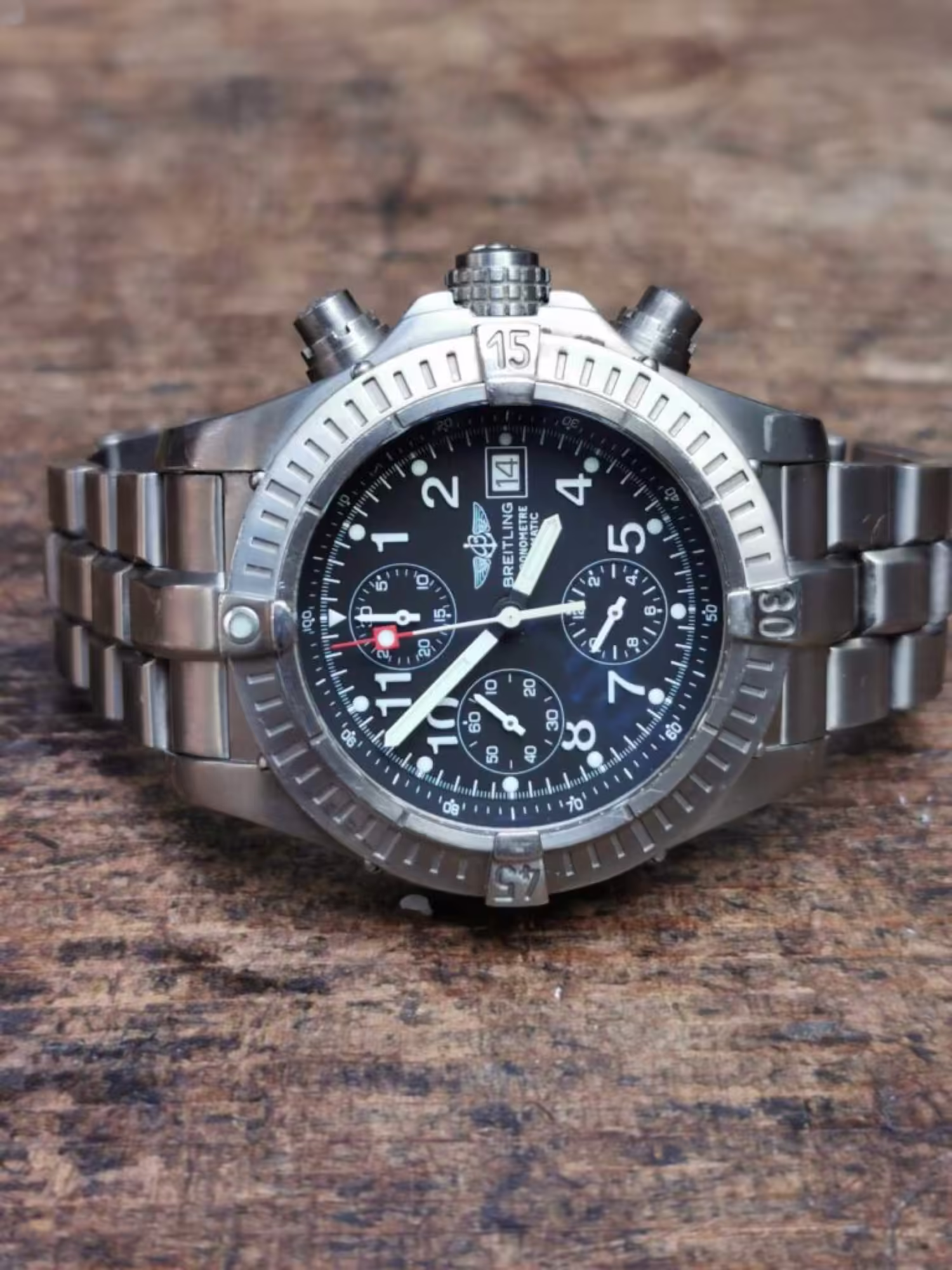 A Breitling Avenger Seawolf chronograph on the watchmaker's bench in Dublin