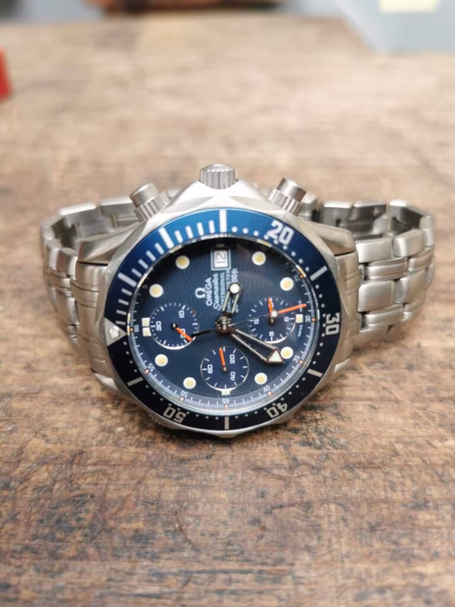 Omega Seamaster chronograph on the workbench